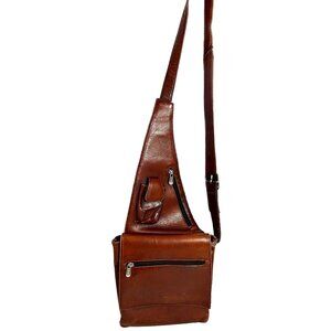 Piel Shoulder Sling Bag Leather Whiskey Sash Travel Compartments USA